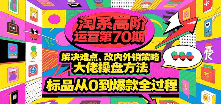 淘系高阶运营第70期，解决难点、改内外销策略，大佬操盘方法，标品从0到爆款全过程-宇文网创