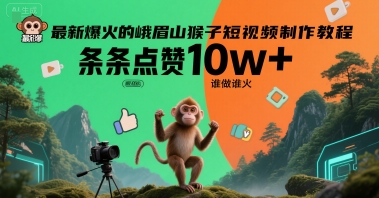 最新爆火的峨眉山猴子短视频制作教程，条条点赞10w+，谁做谁火【教程+提示词】-宇文网创