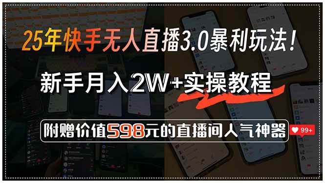 25年快手无人直播3.0暴利玩法！，新手月入2W+实操教程，附赠价值598元…-宇文网创