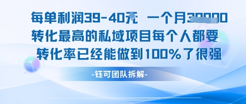 每单利润40一个月7k+转化最高的私域项目，每个人都要的产品转化率已经能做到100%-宇文网创