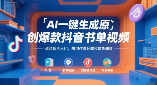AI一键生成原创爆款抖音书单视频，适合新手入门，撸创作者分成和带货佣金【揭秘】-宇文网创