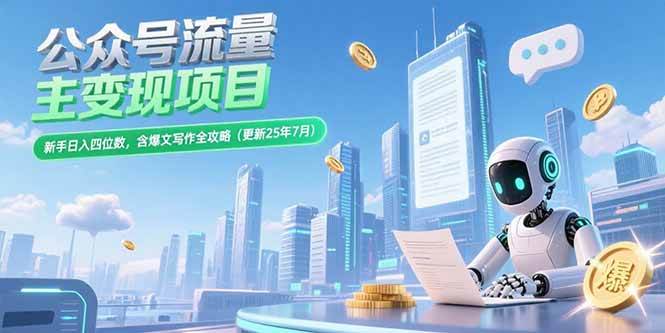 公众号流量主变现项目，新手日入四位数，含爆文写作全攻略(更新25年7月)-宇文网创