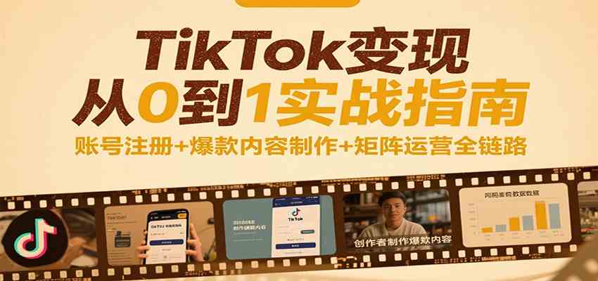 TikTok变现从0到1实战指南：账号注册+爆款内容制作+矩阵运营全链路-宇文网创