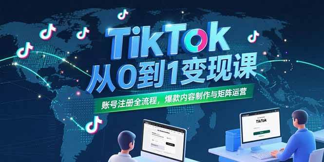 TikTok从0到1变现课，账号注册全流程，爆款内容制作与矩阵运营-宇文网创