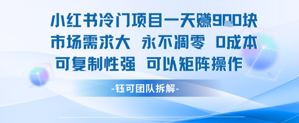 小红书冷门项目一天收益9张，市场需求大，0成本，可复制性强可以矩阵操作-宇文网创