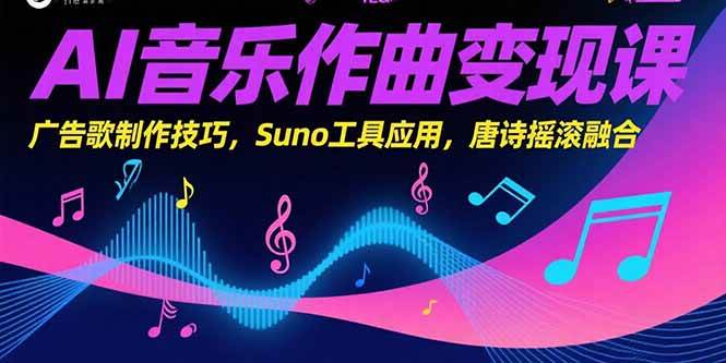AI音乐作曲变现课，广告歌制作技巧，Suno工具应用，唐诗摇滚融合-宇文网创