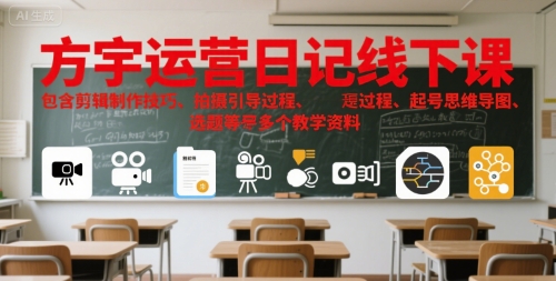 方宇运营日记线下课，包含剪辑制作技巧、拍摄引导过程、起号思维导图、选题等多个教学资料-宇文网创