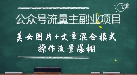 公众号流量主副业项目，美女图片+文章混合模式操作流量爆棚-宇文网创