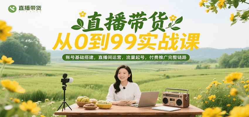 直播带货从0到99实战课，账号基础搭建，直播间运营，流量起号，付费推广完整链路-宇文网创
