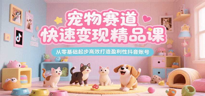 宠物赛道快速变现精品课，从零基础起步高效打造盈利性抖音账号-宇文网创