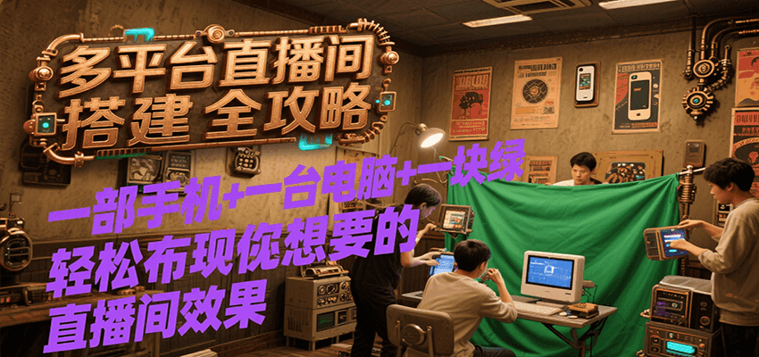 多平台直播间搭建全攻略，一部手机+一台电脑+一块绿布轻松实现你想要的直播间效果-宇文网创
