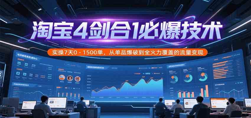 淘宝4剑合1必爆技术，实操7天0-1500单，从单品爆破到全火力覆盖的流量变现-宇文网创