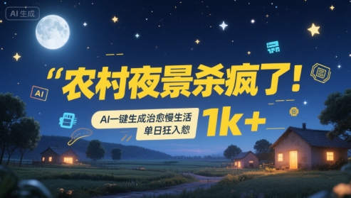 农村夜景杀疯了！AI一键生成治愈系慢生活，单日狂入1k+-宇文网创