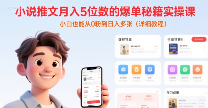 小说推文月入5位数的爆单秘籍实操课，，小白也能从0粉到日入多张(详细教程)-宇文网创