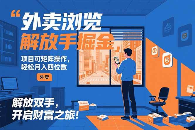 外卖浏览掘金项目 可矩阵操作 轻松日入500+-宇文网创