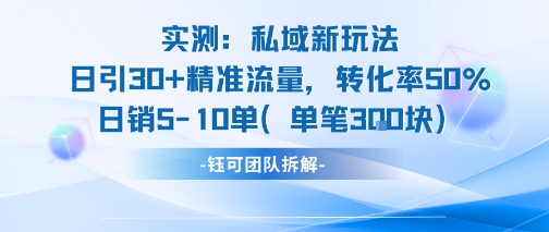 实测私域新玩法日引30加精准流量转化率50%日销5-10单每笔3张-宇文网创