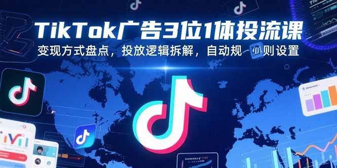 TikTok广告3位1体投流课，变现方式盘点，投放逻辑拆解，自动规则设置-宇文网创