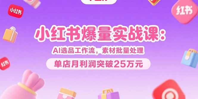 小红书爆量实战课：AI选品工作流，素材批量处理，单店月利润突破25万元-宇文网创