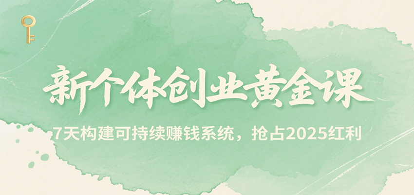 新个体创业黄金课，7天构建可持续赚钱系统，抢占2025红利-宇文网创