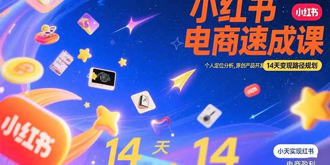 小红书虚拟电商速成课：个人定位分析，原创产品开发，14天变现路径规划-宇文网创