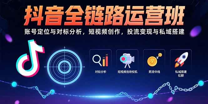 抖音全链路运营班：账号定位与对标分析，短视频创作，投流变现与私域搭建-宇文网创