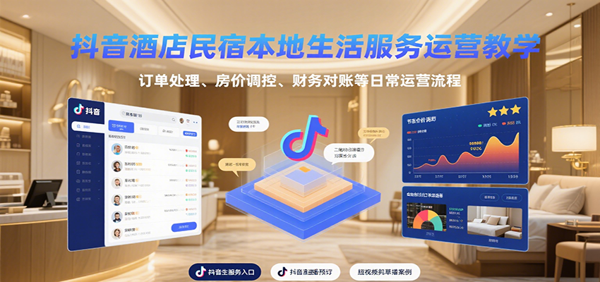 抖音酒店民宿本地生活服务运营教学，订单处理、房价调控、财务对账等日常运营流程-宇文网创