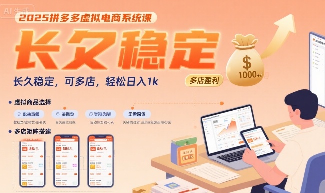 2025拼多多虚拟电商系统课，长久稳定，可多店，轻松日入1k-宇文网创