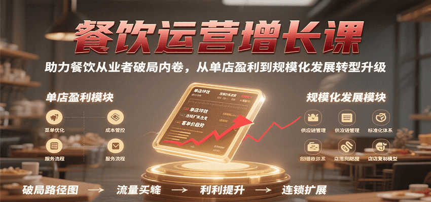 餐饮运营增长课，助力餐饮从业者破局内卷，从单店盈利到规模化发展转型升级-宇文网创