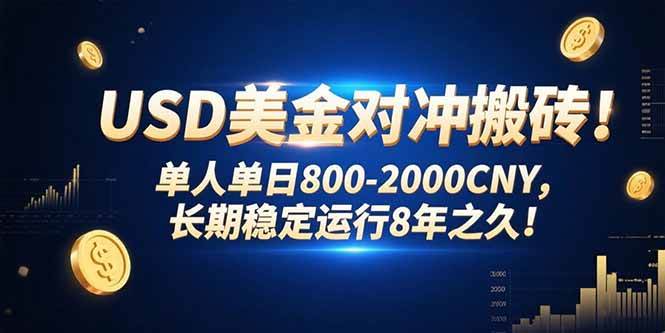 USD美金对冲搬砖!单人单日800-2000CNY，长期稳定运行8年之久!-宇文网创