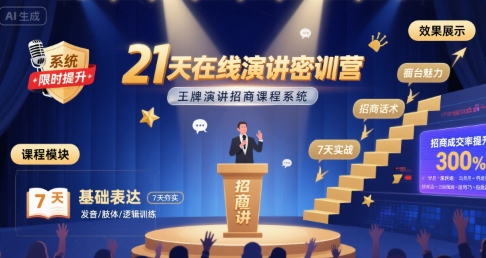 21天在线演讲密训营，王牌演讲招商课程系统-宇文网创