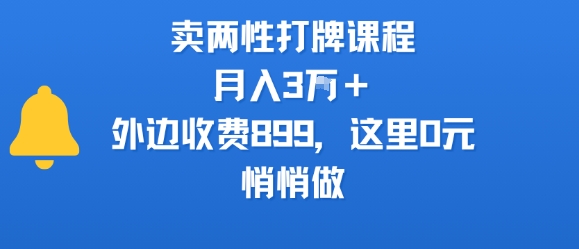 卖两性打牌课程，月入3W+外边收费899的课程，这里0元，悄悄做-宇文网创