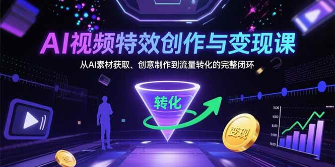 AI视频特效创作与变现课：从AI素材获取、创意制作到流量转化的完整闭环-宇文网创