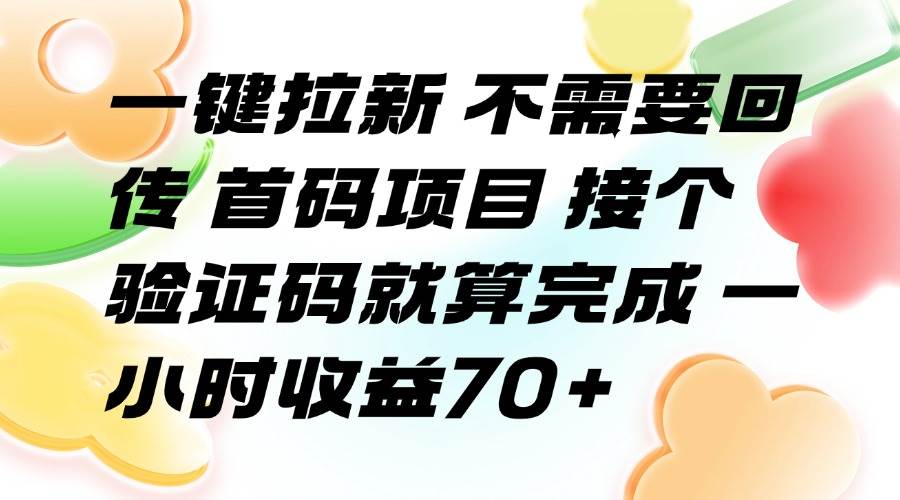 一键拉新 不需要回传 首码项目 接个验证码就算完成 一小时收益70+-宇文网创