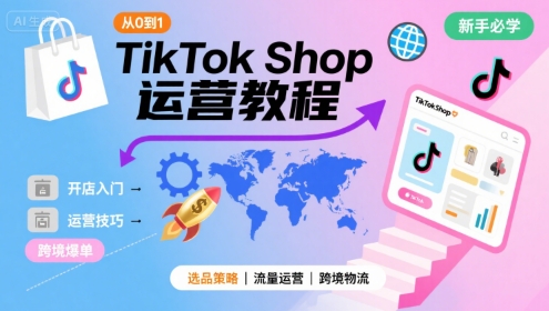 TikTok Shop从0到1运营教程，TikTok跨境电商新手必学课程-宇文网创