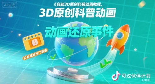 自制3D原创科普动画教程，动画还原事件，抖音最新热门赛道，可过伙伴计划-宇文网创