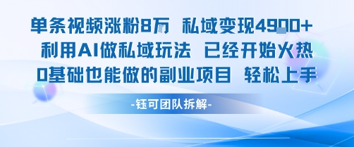 单条视频私域变现4.9k+利用AI做私域玩法 已经开始火热0基础也能做的副业项目轻松上手-宇文网创