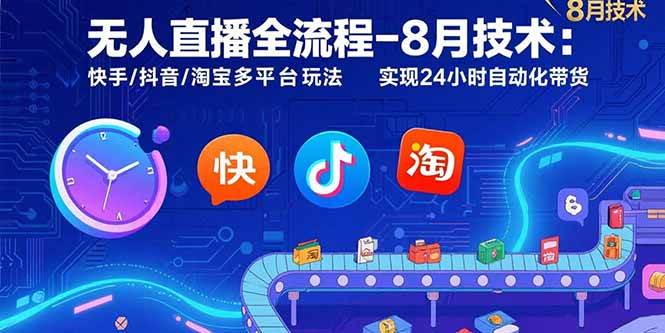 无人直播全流程-8月技术：快手/抖音/淘宝多平台玩法 实现24小时自动化带货-宇文网创