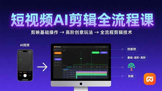 短视频AI剪辑技能，从剪映基础操作到高阶创意玩法，全流程剪辑技术-宇文网创