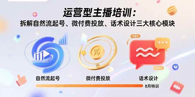 运营型主播培训：拆解自然流起号、微付费投放、话术设计三大核心模块-8月-宇文网创