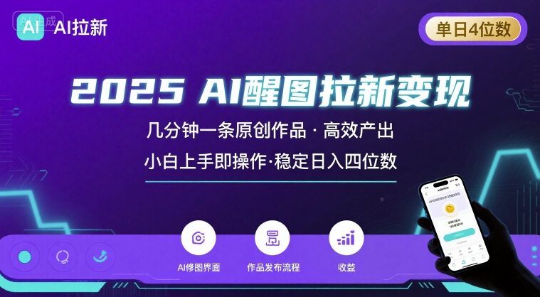 2025最强AI醒图拉新，几分钟一条原创作品，单日收入4位数，小白也能上手操作-宇文网创