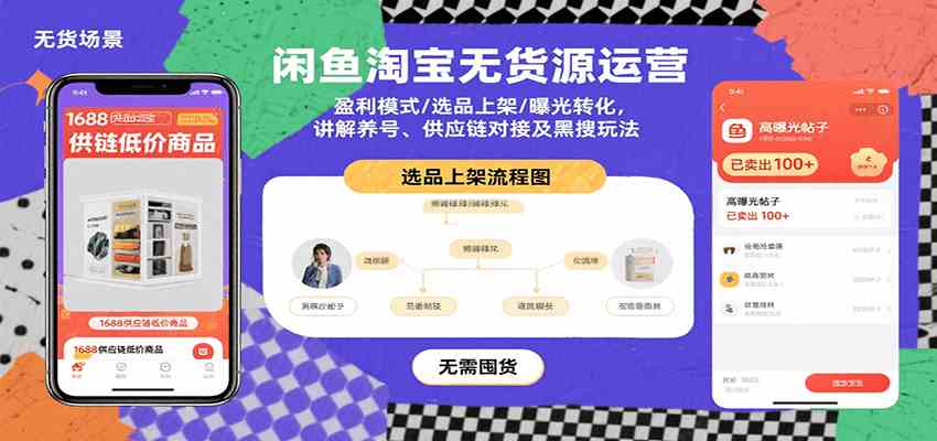 闲鱼淘宝无货源运营：盈利模式/选品上架/曝光转化，讲解养号、供应链对接及黑搜玩法-宇文网创