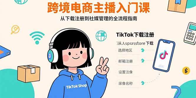 跨境电商主播入门课，TikTok下载注册，支付工具配置，社媒账号管理全流程-宇文网创