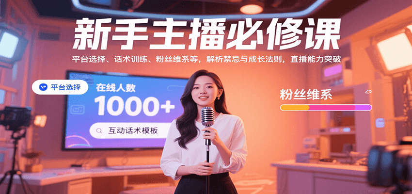 新手主播必修课：平台选择、话术训练、粉丝维系等，解析禁忌与成长法则，突破直播能力-宇文网创