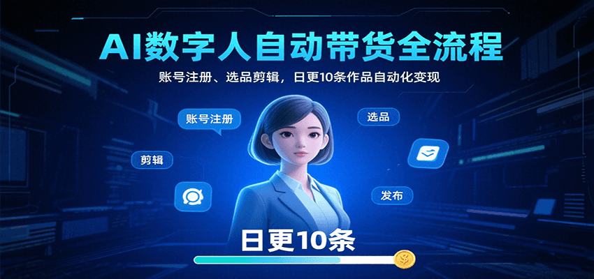AI数字人自动带货全流程：账号注册、选品剪辑，日更10条作品自动化变现-宇文网创