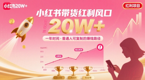 一年时间靠小红书带货项目年入20w+，最不能错的大红利项目-宇文网创