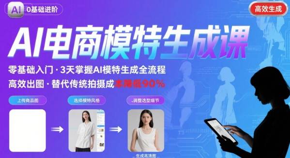 AI模特进阶课程，0基础高效生成逼真电商模特图-宇文网创