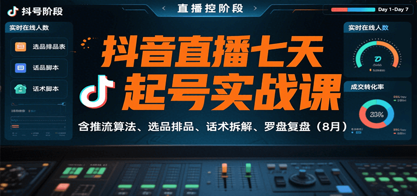 抖音直播七天起号实战课：含推流算法、选品排品、话术拆解、罗盘复盘（8月）-宇文网创