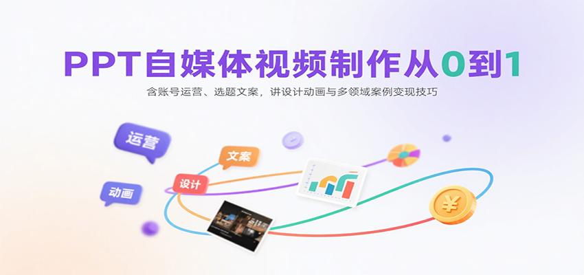 PPT自媒体视频制作从0到1：含账号运营、选题文案，讲设计动画与多领域案例变现技巧-宇文网创