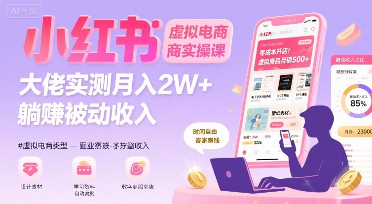 小红书虚拟电商，大佬实测月入2W+，实现被动收入-宇文网创