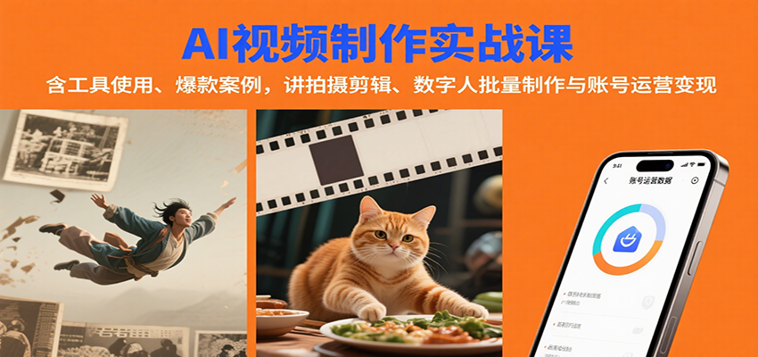 AI视频制作实战：含工具使用、爆款案例，讲拍摄剪辑、数字人批量制作与账号运营变现-宇文网创